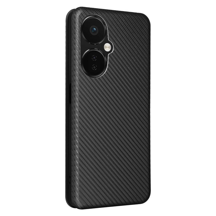 PU Leather Stand Case for OnePlus Nord CE 3 Lite 5G / Nord N30 5G , Magnetic Absorption Design Carbon Fiber Texture Phone Cover with Card Holder- Black