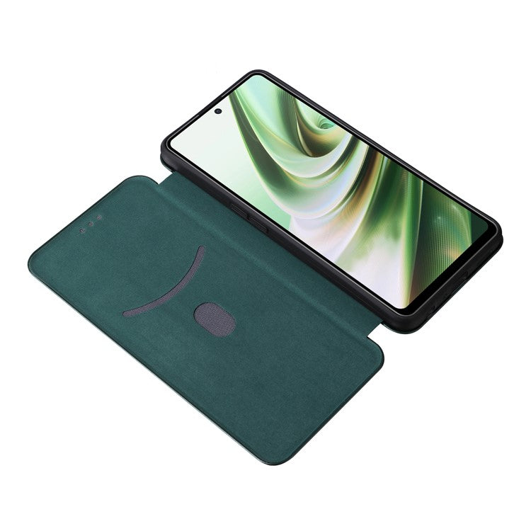 PU Leather Stand Case for OnePlus Nord CE 3 Lite 5G / Nord N30 5G , Magnetic Absorption Design Carbon Fiber Texture Phone Cover with Card Holder- Green