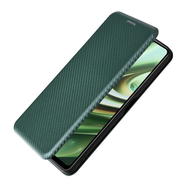 PU Leather Stand Case for OnePlus Nord CE 3 Lite 5G / Nord N30 5G , Magnetic Absorption Design Carbon Fiber Texture Phone Cover with Card Holder- Green