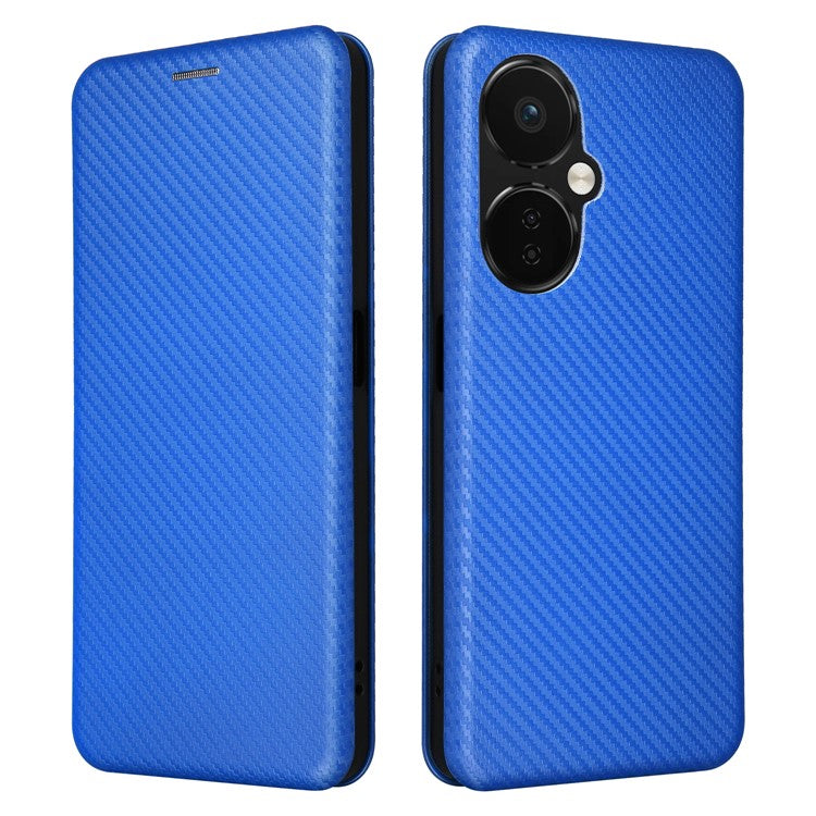 PU Leather Stand Case for OnePlus Nord CE 3 Lite 5G / Nord N30 5G , Magnetic Absorption Design Carbon Fiber Texture Phone Cover with Card Holder- Blue