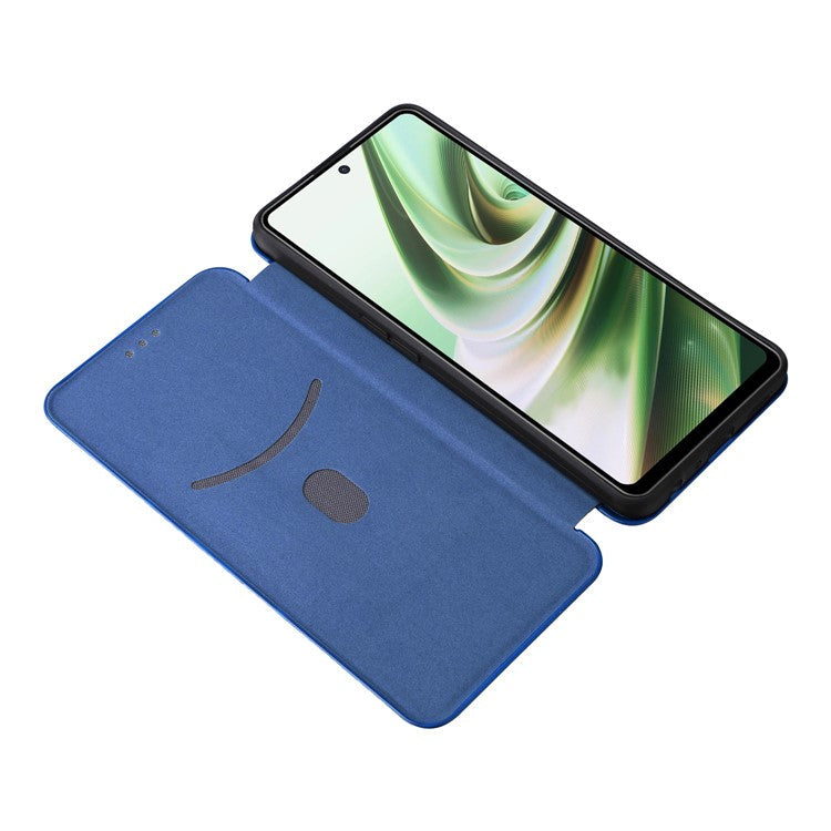 PU Leather Stand Case for OnePlus Nord CE 3 Lite 5G / Nord N30 5G , Magnetic Absorption Design Carbon Fiber Texture Phone Cover with Card Holder- Blue