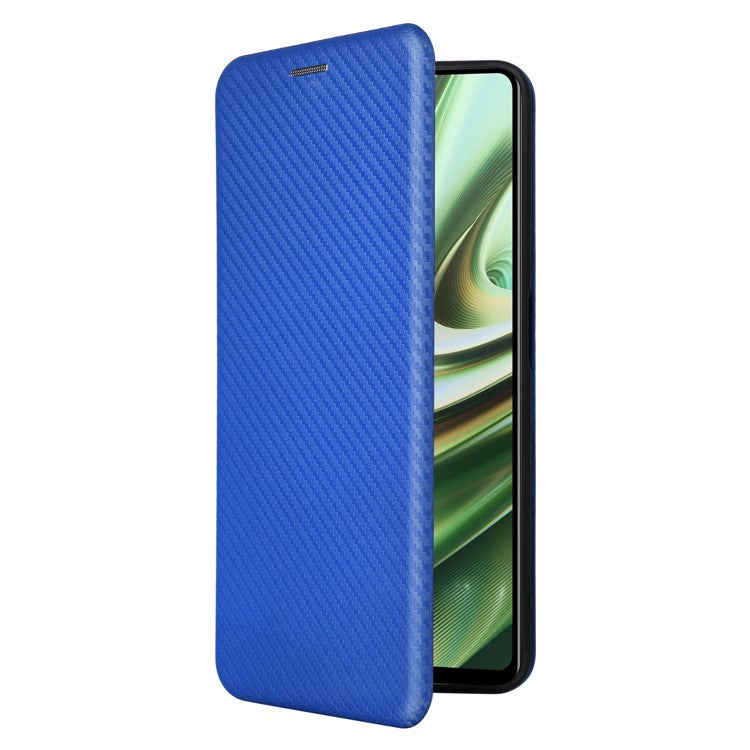 PU Leather Stand Case for OnePlus Nord CE 3 Lite 5G / Nord N30 5G , Magnetic Absorption Design Carbon Fiber Texture Phone Cover with Card Holder- Blue