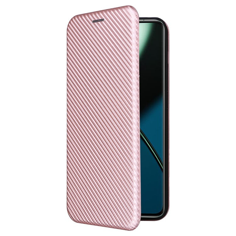 For OnePlus 11 5G PU Leather Stand Card Slots Case Carbon Fiber Texture Magnetic Auto-absorbed Folio Phone Cover - Rose Gold