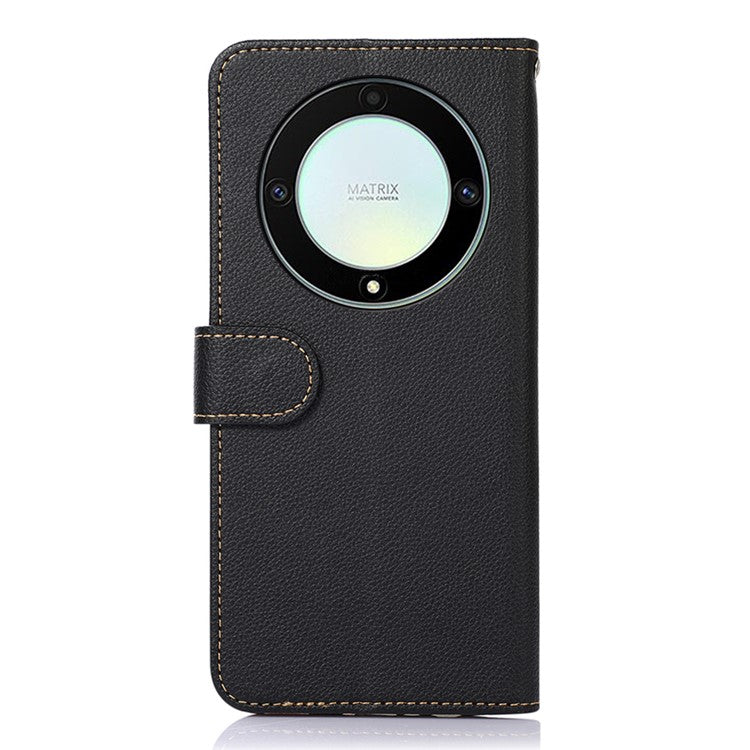 KHAZNEH For Honor X9a 5G/X40 5G/Magic5 Lite 5G RFID Blocking Stand Wallet Cover Anti-Scratch Litchi Texture Leather Phone Case - Black