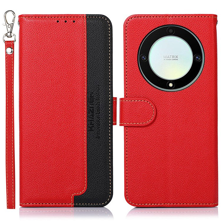 KHAZNEH For Honor X9a 5G/X40 5G/Magic5 Lite 5G RFID Blocking Stand Wallet Cover Anti-Scratch Litchi Texture Leather Phone Case - Red