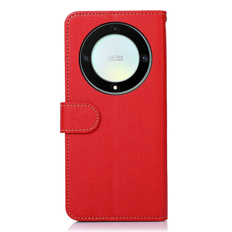 KHAZNEH For Honor X9a 5G/X40 5G/Magic5 Lite 5G RFID Blocking Stand Wallet Cover Anti-Scratch Litchi Texture Leather Phone Case - Red