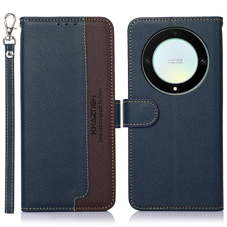 KHAZNEH For Honor X9a 5G/X40 5G/Magic5 Lite 5G RFID Blocking Stand Wallet Cover Anti-Scratch Litchi Texture Leather Phone Case - Blue