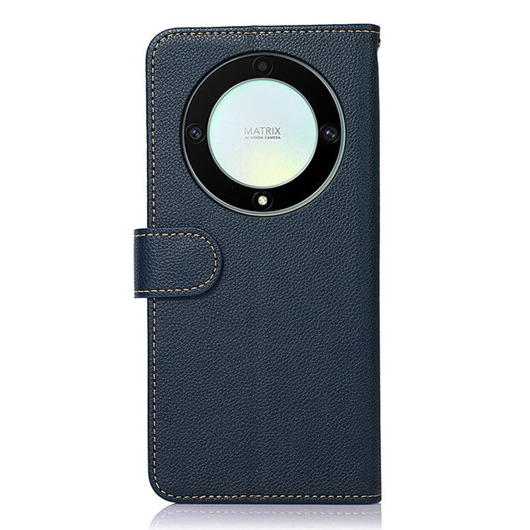 KHAZNEH For Honor X9a 5G/X40 5G/Magic5 Lite 5G RFID Blocking Stand Wallet Cover Anti-Scratch Litchi Texture Leather Phone Case - Blue