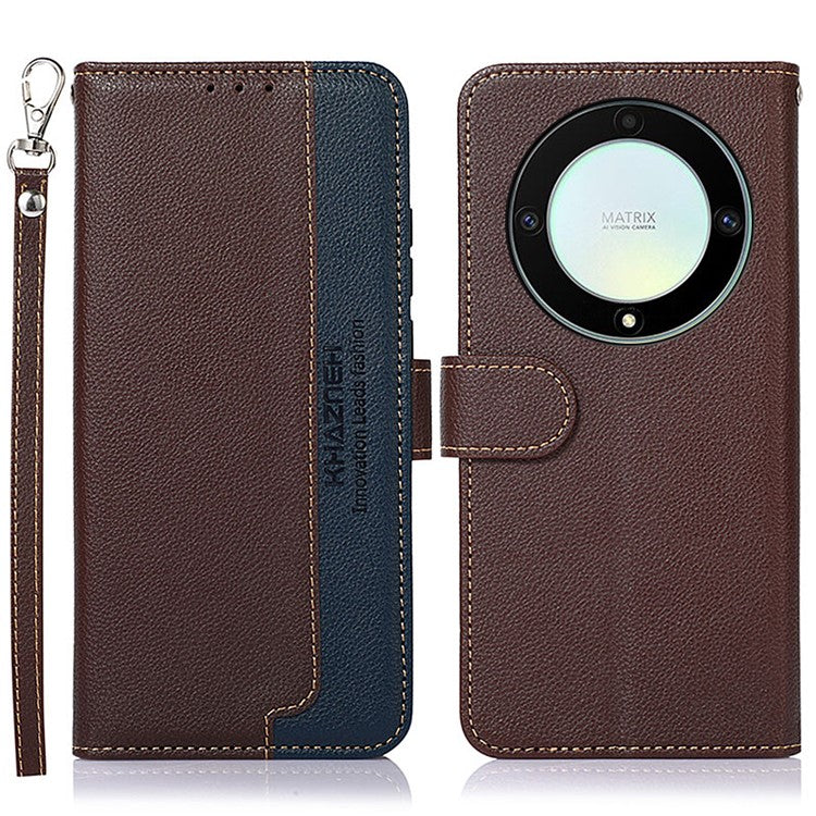 KHAZNEH For Honor X9a 5G / X40 5G / Magic5 Lite 5G RFID Blocking Stand Wallet Cover Anti-Scratch Litchi Texture Leather Phone Case - Brown