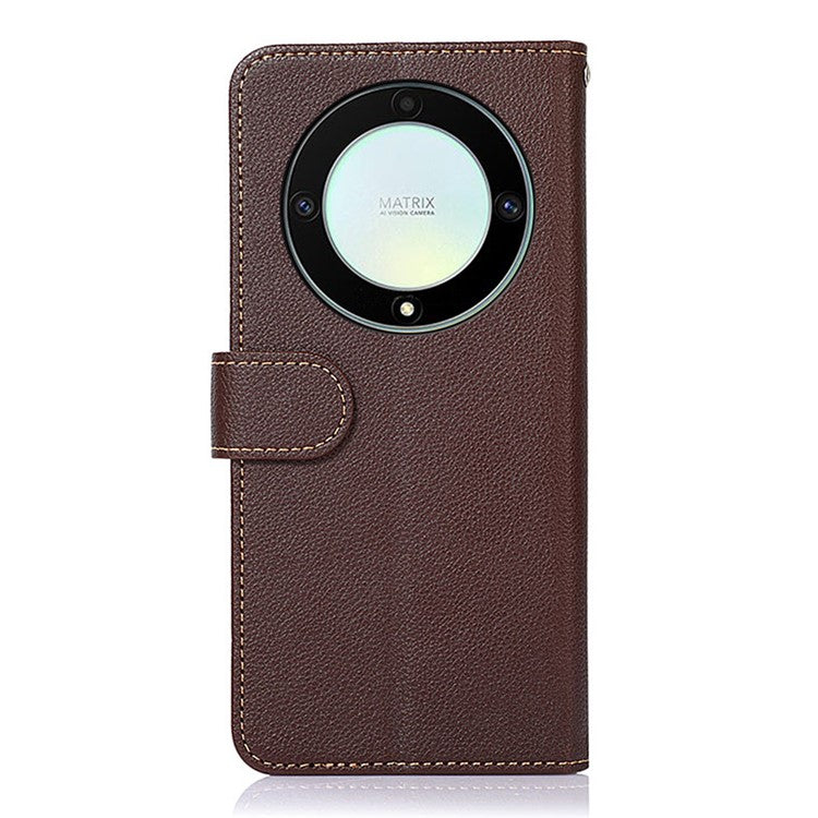 KHAZNEH For Honor X9a 5G / X40 5G / Magic5 Lite 5G RFID Blocking Stand Wallet Cover Anti-Scratch Litchi Texture Leather Phone Case - Brown