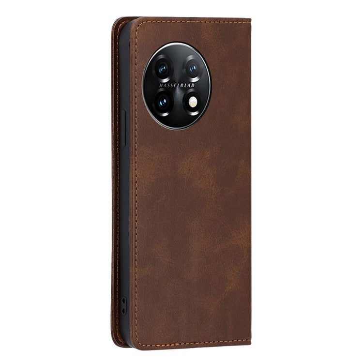 For OnePlus 11 5G Calf Texture Protective Phone Case Wallet Stand PU Leather Anti-drop Cell Phone Cover - Brown