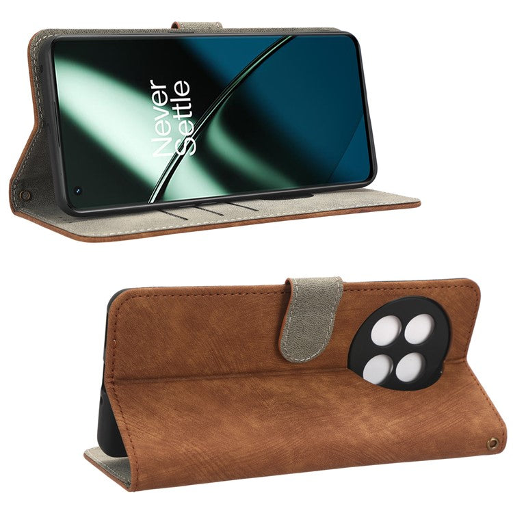 PU Leather Phone Case For OnePlus 11 5G Wallet Stand Protective Flip Phone Cover with RFID Blocking Protection - Brown
