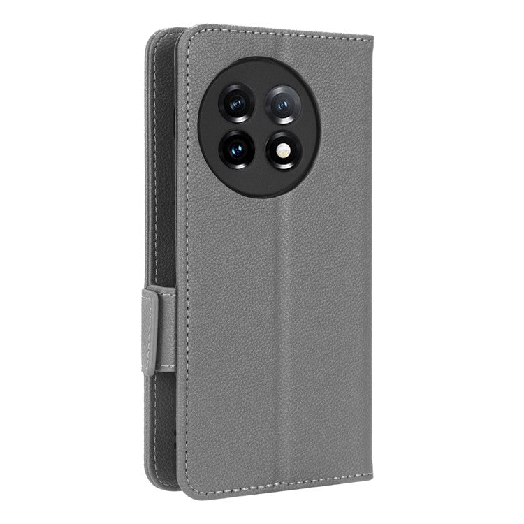 Anti-drop Phone Cover For OnePlus 11 5G Wallet Stand Litchi Texture PU Leather Protective Phone Case - Grey