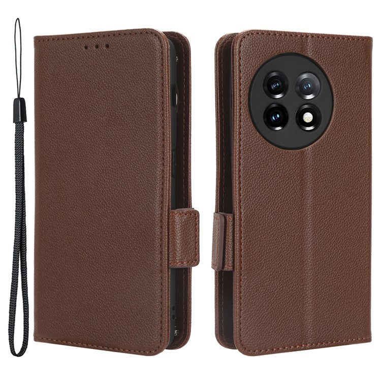 Anti-drop Phone Cover For OnePlus 11 5G Wallet Stand Litchi Texture PU Leather Protective Phone Case - Brown