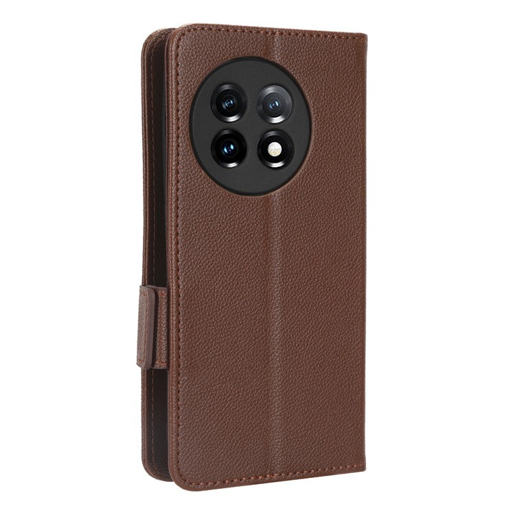 Anti-drop Phone Cover For OnePlus 11 5G Wallet Stand Litchi Texture PU Leather Protective Phone Case - Brown