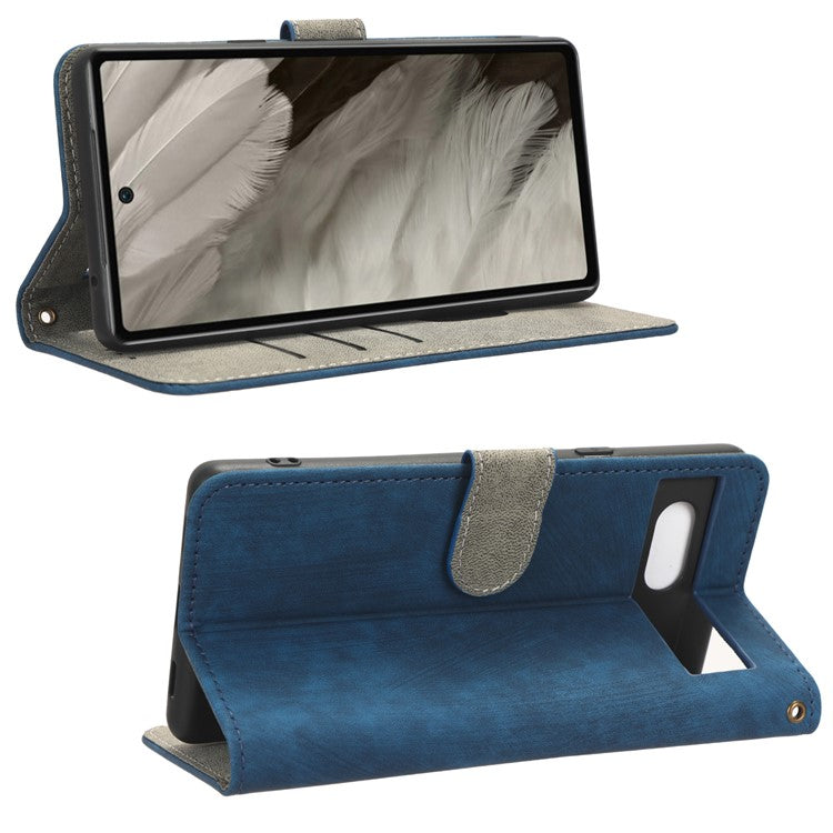For Google Pixel 7a PU Leather Flip Folio Case Wallet RFID Blocking Protection Stand Phone Cover - Blue