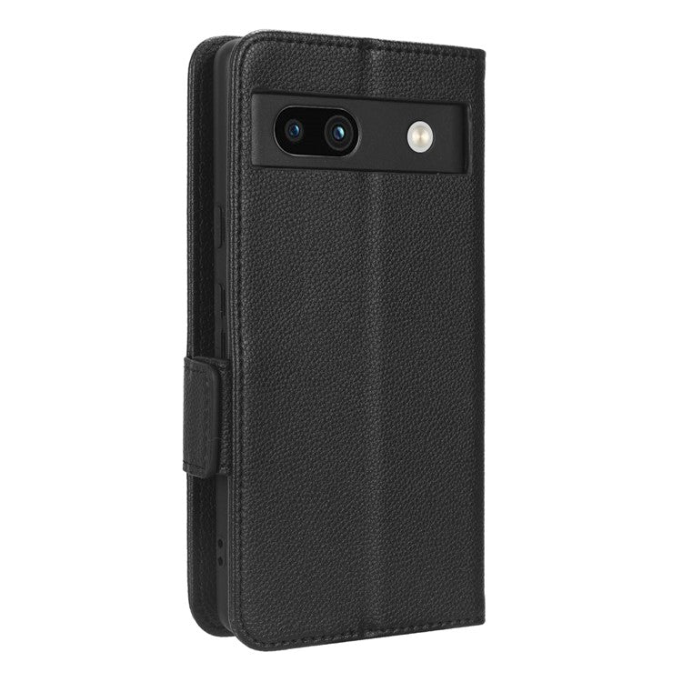 Cell Phone Cover For Google Pixel 7a , Wallet Stand Litchi Texture PU Leather Anti-fall Flip Phone Case - Black