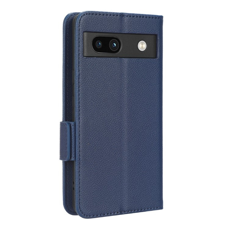 Cell Phone Cover For Google Pixel 7a , Wallet Stand Litchi Texture PU Leather Anti-fall Flip Phone Case - Dark Blue
