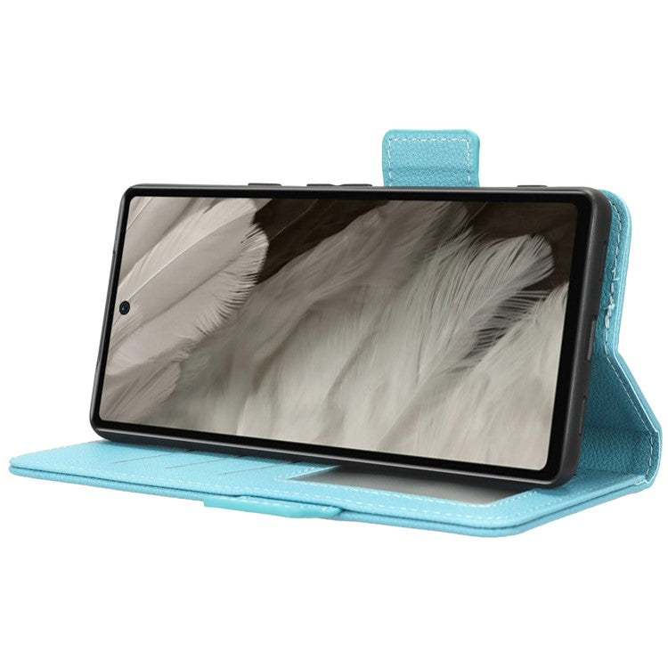 Cell Phone Cover For Google Pixel 7a , Wallet Stand Litchi Texture PU Leather Anti-fall Flip Phone Case - Baby Blue