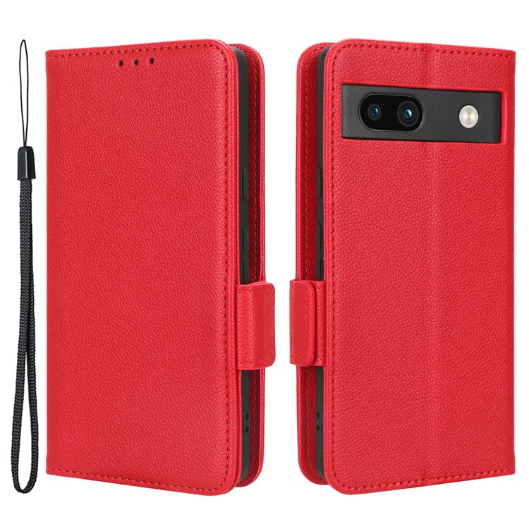 Cell Phone Cover For Google Pixel 7a , Wallet Stand Litchi Texture PU Leather Anti-fall Flip Phone Case - Red