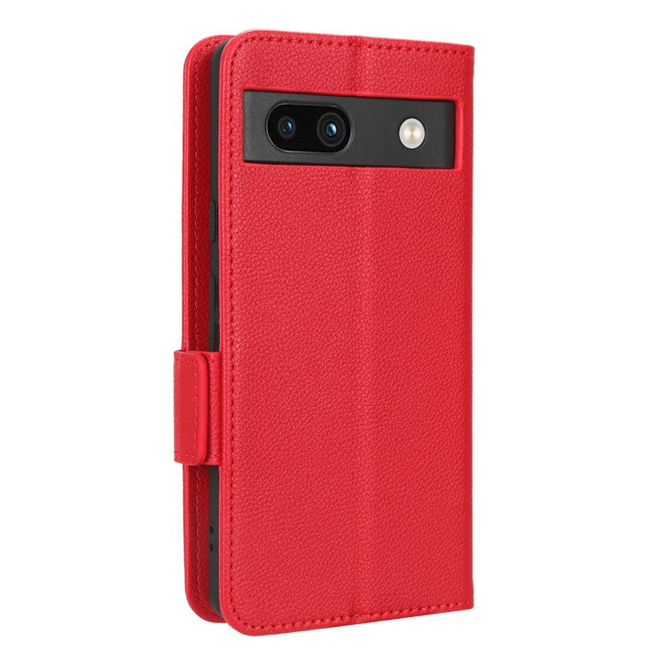 Cell Phone Cover For Google Pixel 7a , Wallet Stand Litchi Texture PU Leather Anti-fall Flip Phone Case - Red