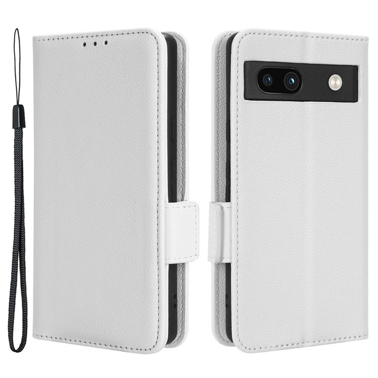 Cell Phone Cover For Google Pixel 7a , Wallet Stand Litchi Texture PU Leather Anti-fall Flip Phone Case - White
