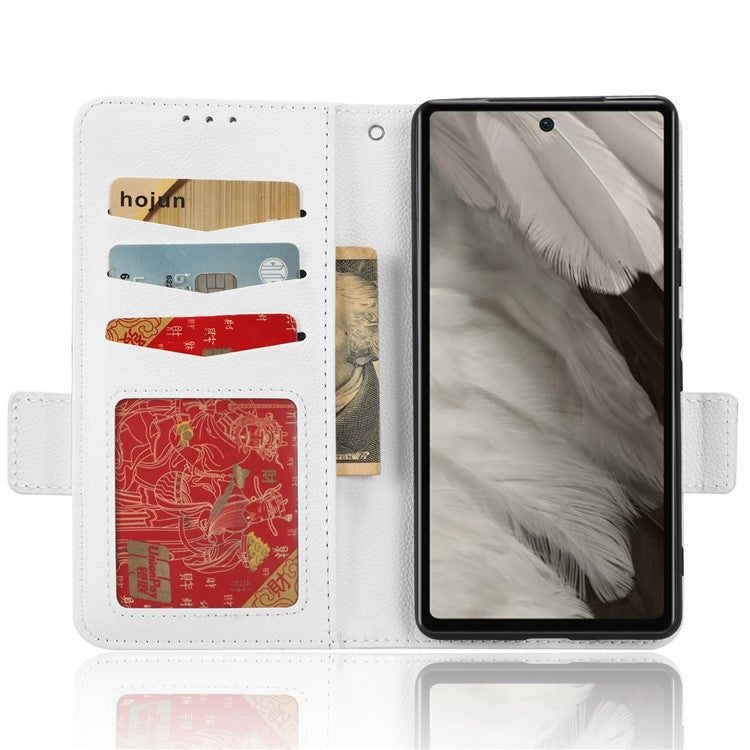 Cell Phone Cover For Google Pixel 7a , Wallet Stand Litchi Texture PU Leather Anti-fall Flip Phone Case - White