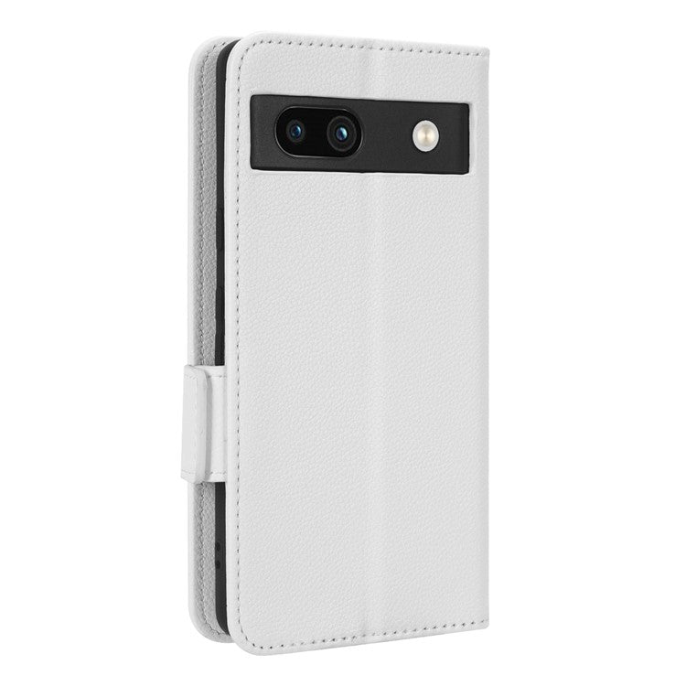 Cell Phone Cover For Google Pixel 7a , Wallet Stand Litchi Texture PU Leather Anti-fall Flip Phone Case - White