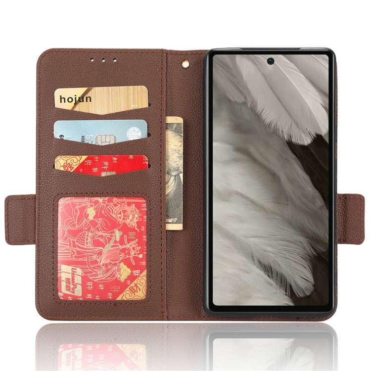 Cell Phone Cover For Google Pixel 7a , Wallet Stand Litchi Texture PU Leather Anti-fall Flip Phone Case - Brown