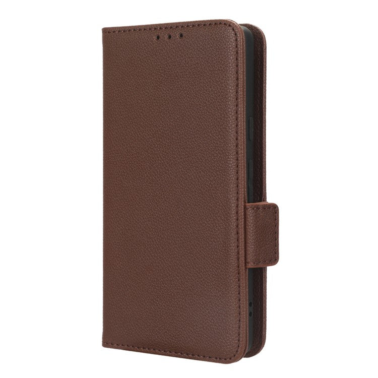Cell Phone Cover For Google Pixel 7a , Wallet Stand Litchi Texture PU Leather Anti-fall Flip Phone Case - Brown