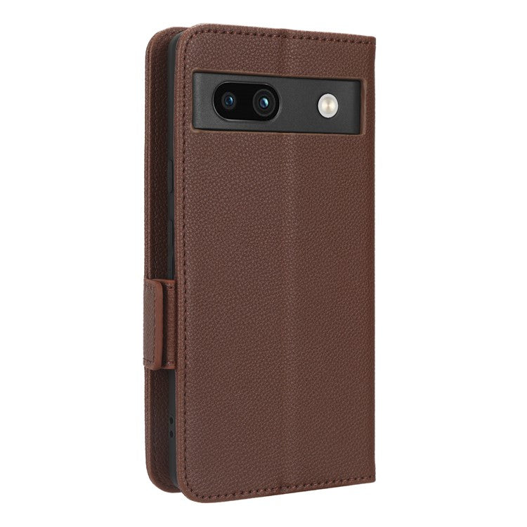 Cell Phone Cover For Google Pixel 7a , Wallet Stand Litchi Texture PU Leather Anti-fall Flip Phone Case - Brown
