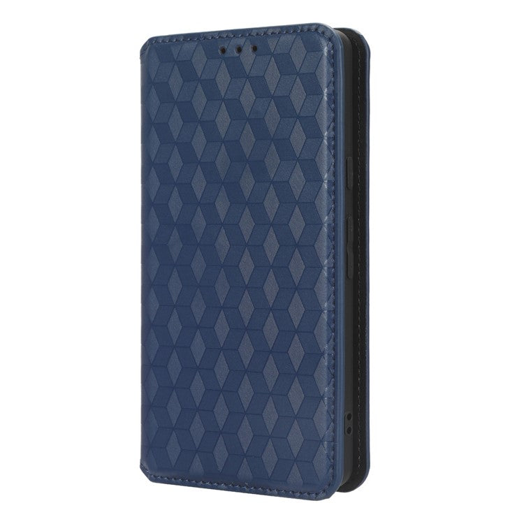 Wallet Phone Case for Google Pixel 7a , PU Leather Imprinted Rhombus Pattern Flip Folio Stand Phone Cover - Blue
