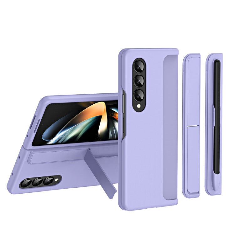 Slim Phone Case for Samsung Galaxy Z Fold4 5G Shockproof Had PC Kickstand Case with Pencil Holder - Purple