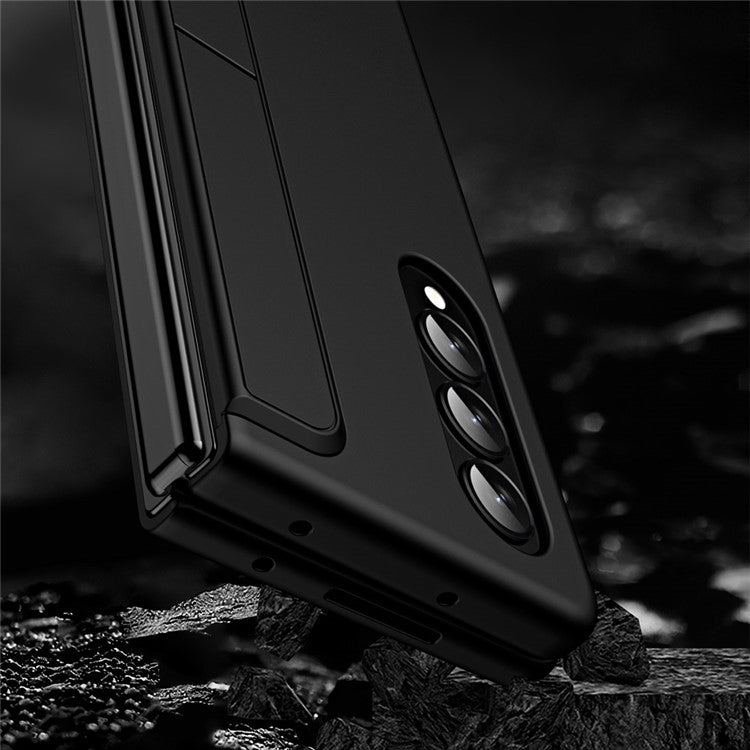 Slim Phone Case for Samsung Galaxy Z Fold4 5G Shockproof Had PC Kickstand Case with Pencil Holder - Purple