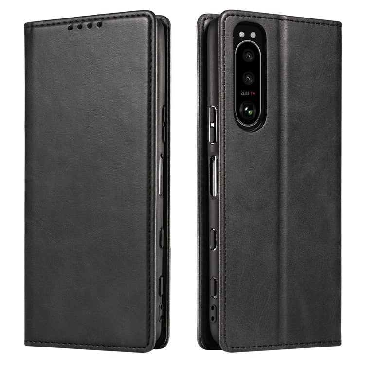 PU Leather Phone Case For Sony Xperia 5 II , Business Style Flip Wallet Stand Shockproof Mobile Phone Cover - Black
