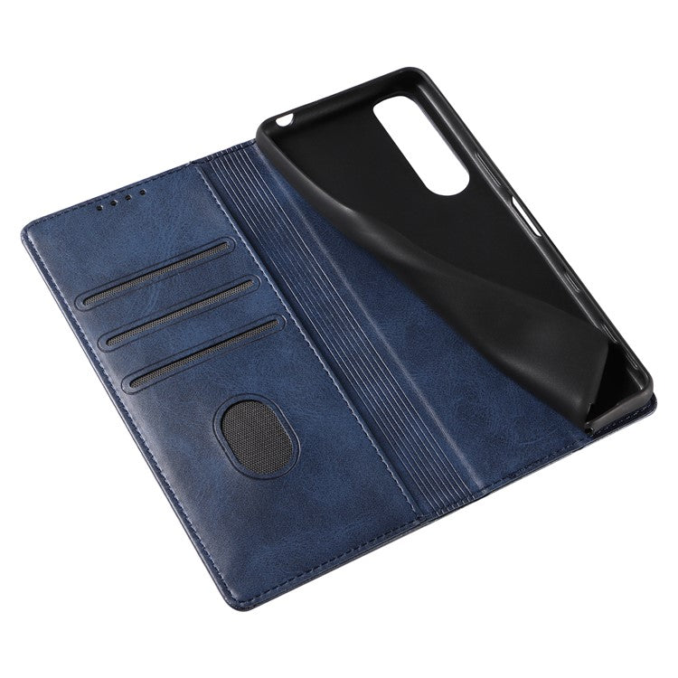 PU Leather Phone Case For Sony Xperia 5 II , Business Style Flip Wallet Stand Shockproof Mobile Phone Cover - Blue