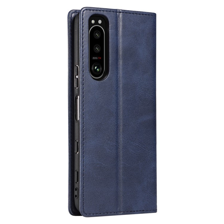 PU Leather Phone Case For Sony Xperia 5 II , Business Style Flip Wallet Stand Shockproof Mobile Phone Cover - Blue