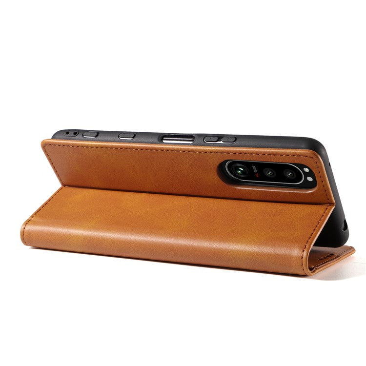 PU Leather Phone Case For Sony Xperia 5 II , Business Style Flip Wallet Stand Shockproof Mobile Phone Cover - Khaki