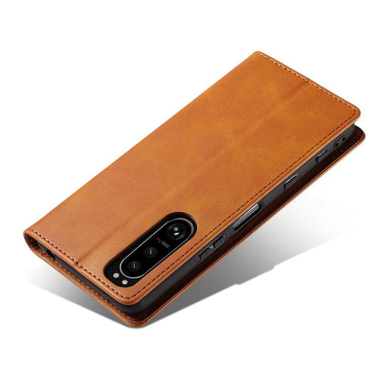 PU Leather Phone Case For Sony Xperia 5 II , Business Style Flip Wallet Stand Shockproof Mobile Phone Cover - Khaki