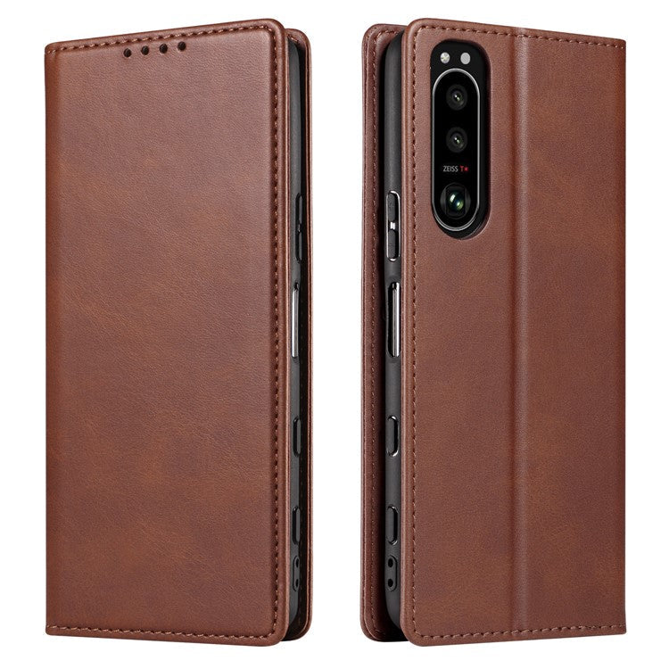 PU Leather Phone Case For Sony Xperia 5 II , Business Style Flip Wallet Stand Shockproof Mobile Phone Cover - Brown