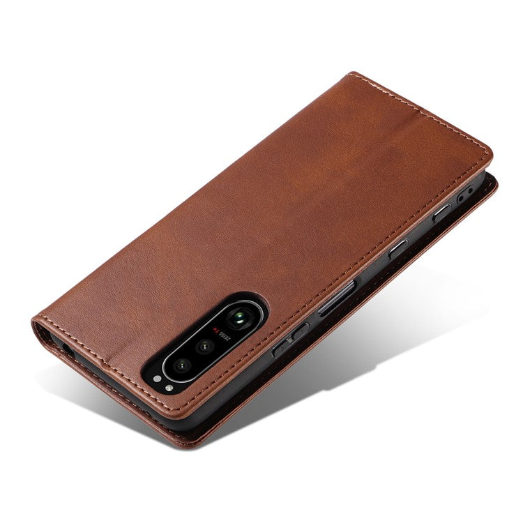 PU Leather Phone Case For Sony Xperia 5 II , Business Style Flip Wallet Stand Shockproof Mobile Phone Cover - Brown