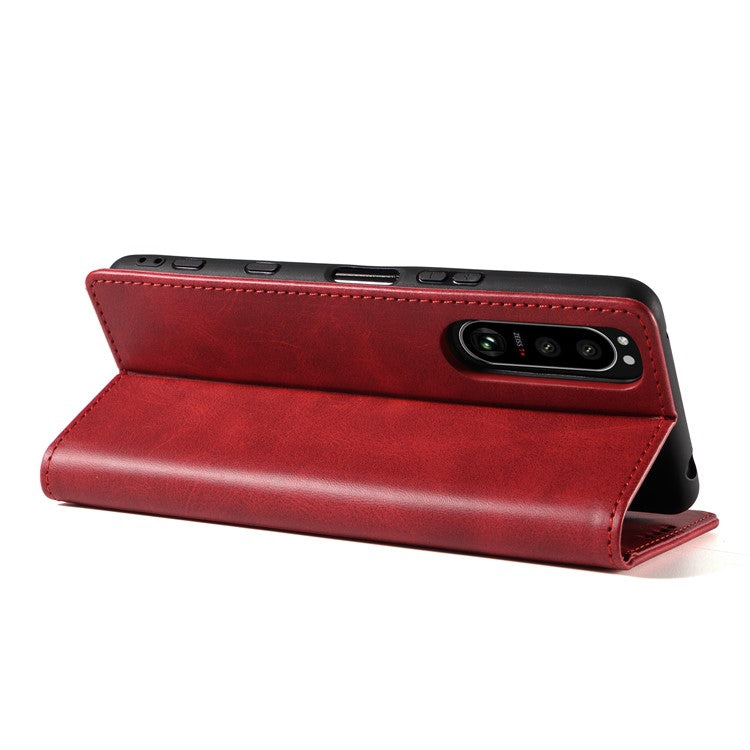PU Leather Phone Case For Sony Xperia 5 II , Business Style Flip Wallet Stand Shockproof Mobile Phone Cover - Red
