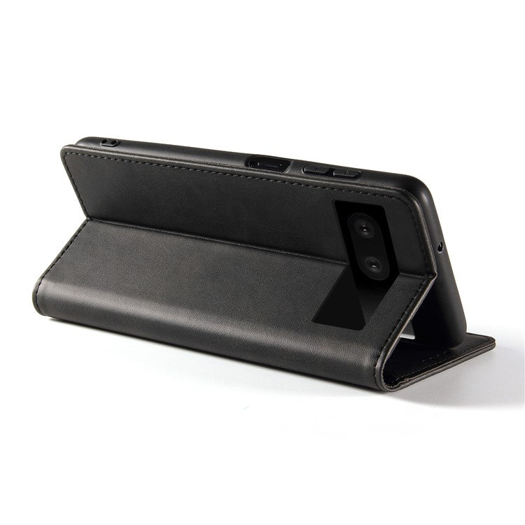 For Google Pixel 7 5G Drop-proof Leather Phone Case Wallet Stand Calf Texture Magnetic Mobile Phone Cover - Black