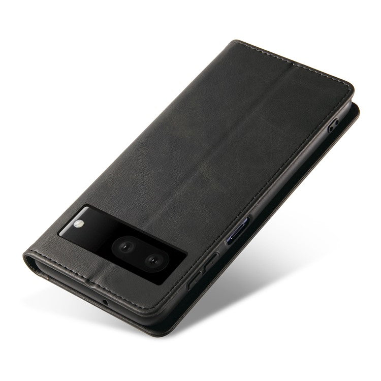 For Google Pixel 7 5G Drop-proof Leather Phone Case Wallet Stand Calf Texture Magnetic Mobile Phone Cover - Black