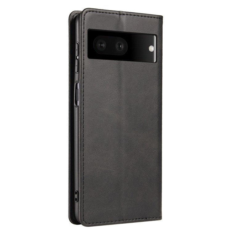 For Google Pixel 7 5G Drop-proof Leather Phone Case Wallet Stand Calf Texture Magnetic Mobile Phone Cover - Black