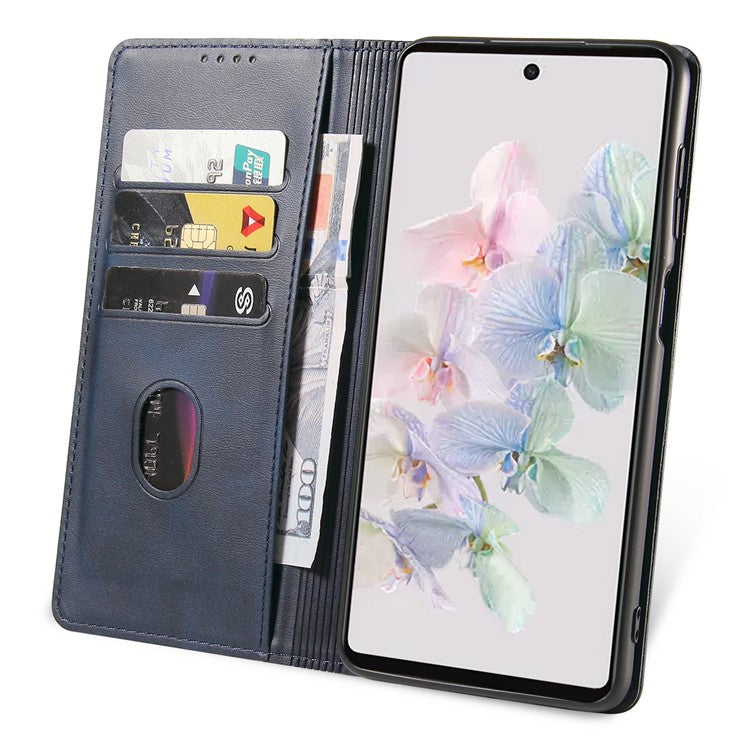 For Google Pixel 7 5G Drop-proof Leather Phone Case Wallet Stand Calf Texture Magnetic Mobile Phone Cover - Blue