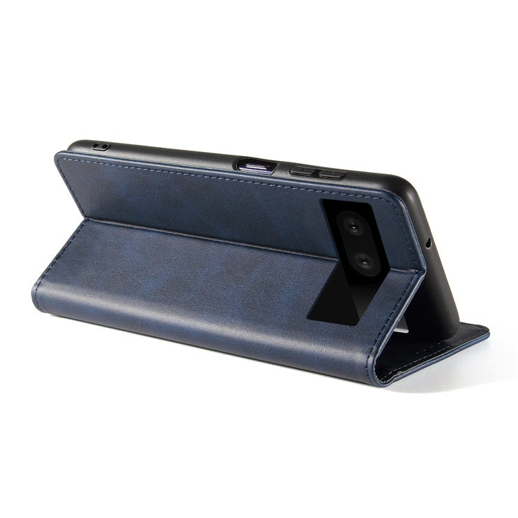 For Google Pixel 7 5G Drop-proof Leather Phone Case Wallet Stand Calf Texture Magnetic Mobile Phone Cover - Blue