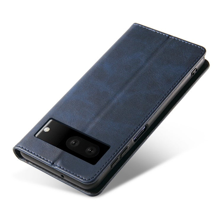For Google Pixel 7 5G Drop-proof Leather Phone Case Wallet Stand Calf Texture Magnetic Mobile Phone Cover - Blue