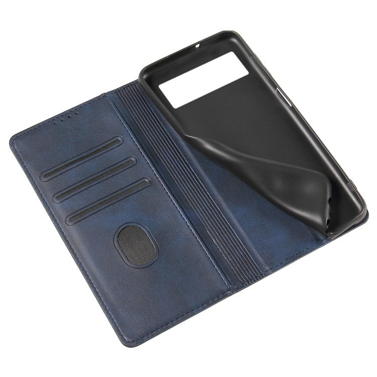 For Google Pixel 7 5G Drop-proof Leather Phone Case Wallet Stand Calf Texture Magnetic Mobile Phone Cover - Blue