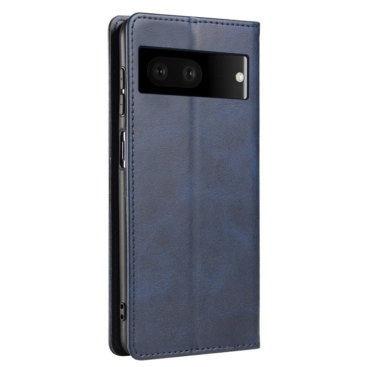 For Google Pixel 7 5G Drop-proof Leather Phone Case Wallet Stand Calf Texture Magnetic Mobile Phone Cover - Blue
